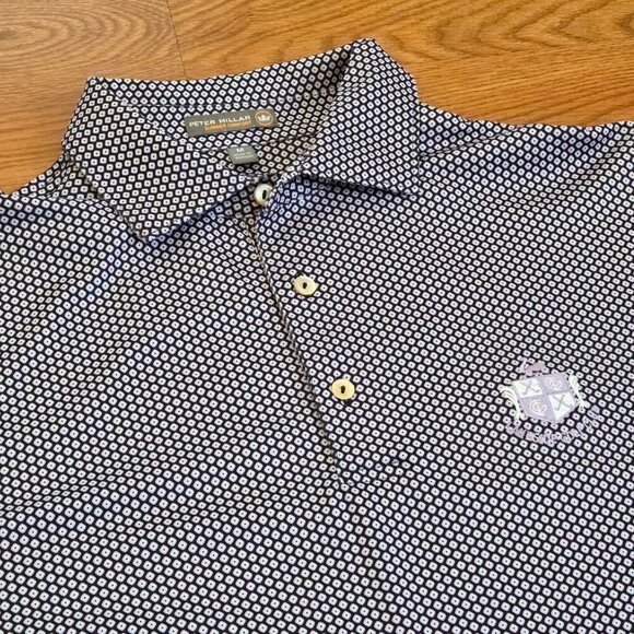 Peter Millar Polo Shirt Mens Medium Purple Diamond AOP Summer Comfort Lake Golf - Picture 2 of 14